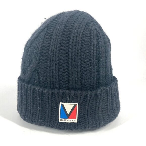LOUIS VUITTON M75377 LV logo beanie knit cap Knit hat wool Black - Picture 1 of 16